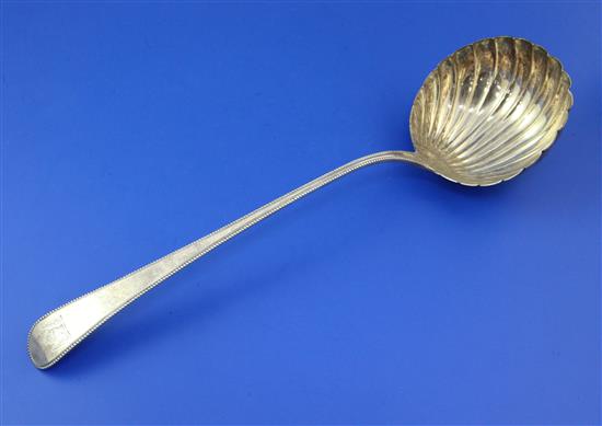 A George III silver beaded Old English pattern soup ladle, 5.5 oz.